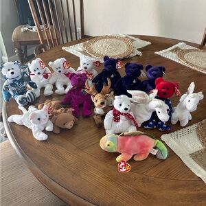 Ty Beanie Babies Plush Collection - White, Purple, Red, Brown